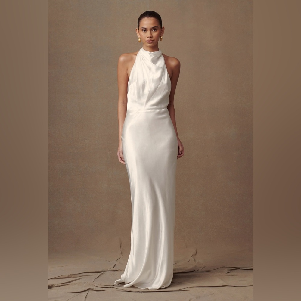NWT Meshki Esther Iridescent Satin Cowl Maxi Dress - Ivory